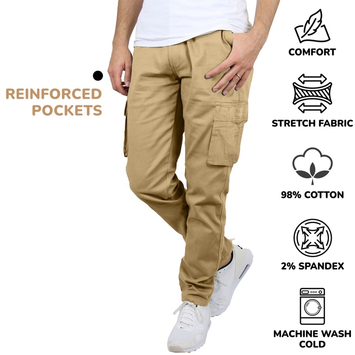 3-Pack Men's Flex-Stretch Cotton Cargo Pants, 31-Inch Inseam - Comfortable and Durable